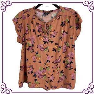 Buffalo David Bitton Flutter Short Sleeve Floral Blouse Size Large